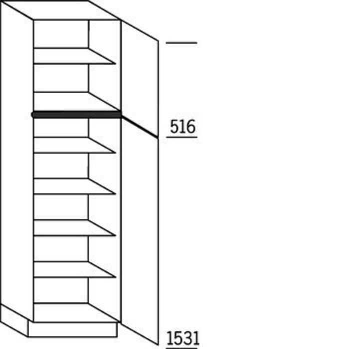 Greeploos Hoge keukenkast 208 cm hoog, 2 deuren, 5 legplanken