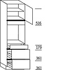 Staande kast 208,0cm korpushoogte, 1 deur, 1 vaste blende, 1 inbouwnis, 1 lade, 2 korven, 1 legplank