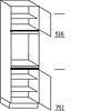 Staande kast 208 cm hoog, 1 deur, 2 vaste blenden, 1 inbouwnis, 1 deur, 3 legplanken