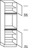Staande kast 208,0cm korpushoogte, 1 deur, 2 vaste blenden, 1 inbouwnis, 1 deur, 3 legplanken