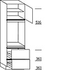 Staande kast 208 cm hoog, 1 deur, 2 vaste blenden, 1 inbouwnis, 2 korven, 1 legplank