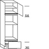 Staande kast 208 cm hoog, 1 deur, 2 vaste blenden, 2 inbouwnissen, 1 korf, 1 legplank