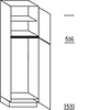 Hoge kast 208 cm hoog, 1 deur, 1 deur met inbouwnis, 1 legplank