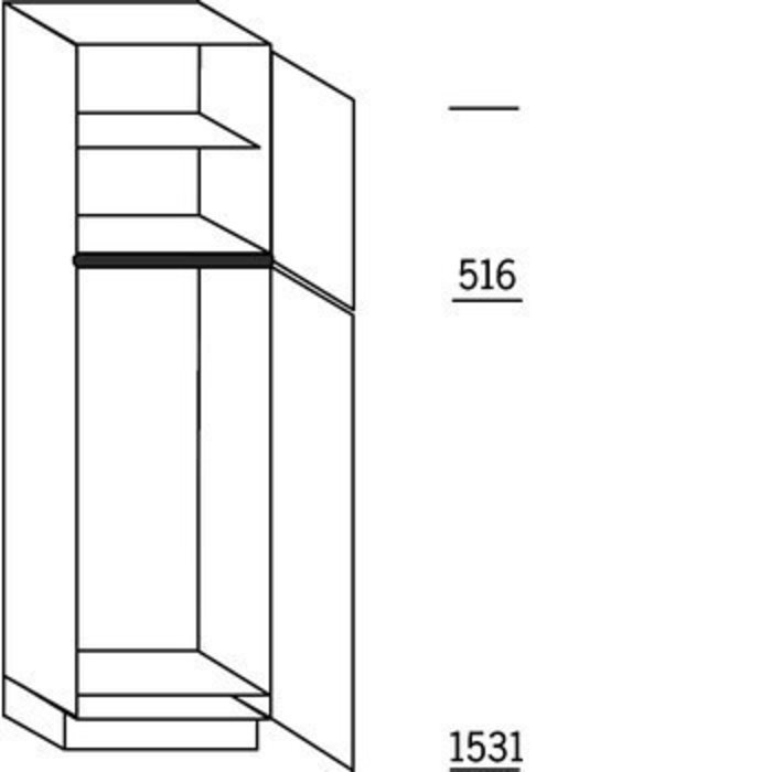 Greeploos Hoge keukenkast 208 cm hoog, 1 deur, 1 deur met inbouwnis, 1 legplank