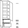 Hoge kast 221 cm hoog, 1 deur, 2 korven, 4 legplanken