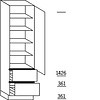 Hoge keukenkast 221 cm hoog, 1 deur, 2 korven, 4 legplanken