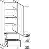 Hoge kast 208 cm hoog, 1 deur, 2 korven, 3 legplanken