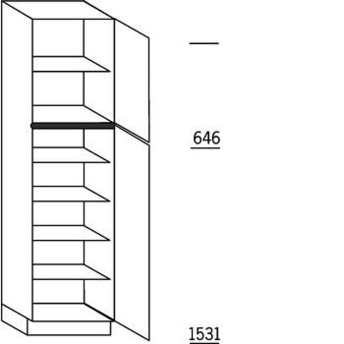 Greeploos Hoge keukenkast 221 cm hoog, 2 deuren, 5 legplanken