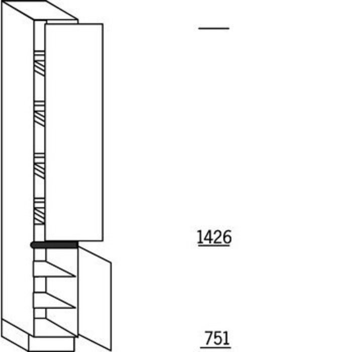 Greeploos horizontaal Hoge apothekerskast 221 cm hoog, 1 deur met 4 verstelbare inhaaktableau's, 1 vaste bodem, 1 deur, 2 legplanken