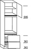 Staande kast 221,0cm korpushoogte, 1 deur, 2 vaste blenden, 1 inbouwnis, 2 korven, 1 legplank