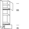 Staande kast 221,0cm korpushoogte, 1 deur, 2 vaste blenden, 2 inbouwnissen, 1 korf, 1 legplank