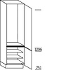 Hoge kast 221 cm hoog, 1 deur met inbouwnis, 1 deur, 2 legplanken