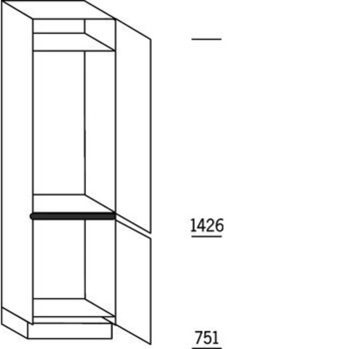 Prog. greeploos Hoge kast 221 cm hoog, 1 deur met inbouwnis, 1 deur met inbouwnis