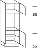 Staande kast 156,0cm korpushoogte, 1 deur, 1 vaste blende, 1 inbouwnis, 1 deur, 1 legplank