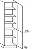 Hoge keukenkast 195 cm hoog, 2 deuren, 1 vaste plank, 4 legplanken