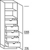 Staande kast 195,0cm hoog, 2 deuren, 2 vaste planken, 1 legplank, 5 binnenkorven