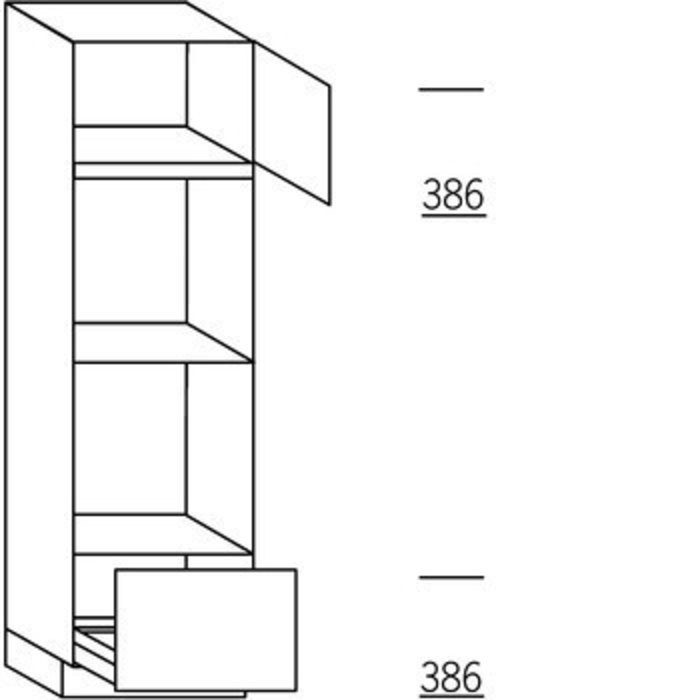 Systemat 'greeploos' Hoge keukenkast 195 cm hoog, 1 deur, 2 inbouwnissen, 1 korf