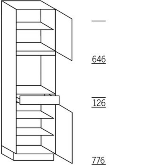 HÄCKER Systemat Hoge keukenkast 208 cm hoog, 1 deur, 1 vaste blende, 1 inbouwnis, 1 lade, 1 deur, 3 legplanken