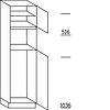 Staande kast 208 cm hoog, 1 vaste blende, 1 deur, 1 inbouwnis, 1 deur met inbouwnis, 1 legplank