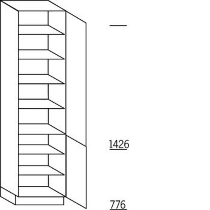 Systemat 'greeploos' Hoge keukenkast 221 cm hoog, 2 deuren, 1 vaste plank, 6 legplanken