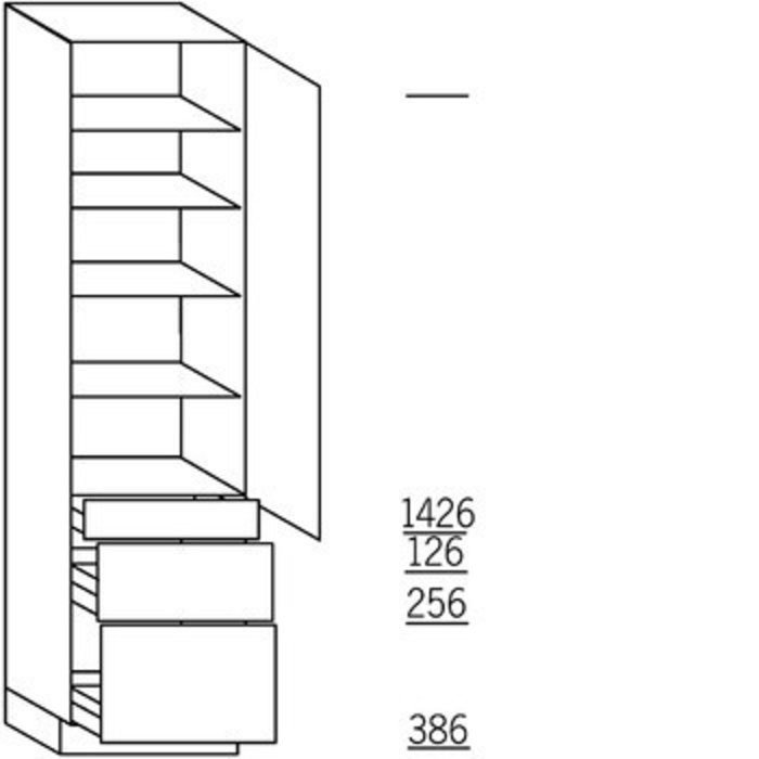 HÄCKER Systemat Hoge keukenkast 221 cm hoog, 1 deur, 1 vaste plank, 4 legplanken, 1 lade, 2 korven