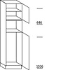 Hoge keukenkast 221 cm hoog, 1 vaste blende, 1 deur, 1 inbouwnis, 1 deur met inbouwnis, 1 legplank