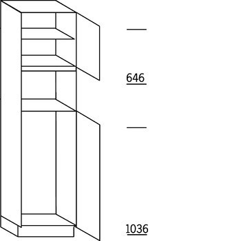 Systemat 'greeploos' Hoge keukenkast 221 cm hoog, 1 deur, 1 inbouwnis, 1 deur met inbouwnis, 1 legplank