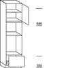 Hoge keukenkast 221 cm hoog, 1 deur, 1 vaste blende, 2 inbouwnissen, 1 korf, 1 legplank