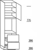 Hoge keukenkast 221 cm hoog, 1 deur, 1 vaste blende, 1 inbouwnis, 1 deur, 2 legplanken, 2 korven