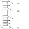 Staande kast 195,0cm korpushoogte, 1 deur, 1 vaste blende, 1 inbouwnis, 1 deur, 3 legplanken