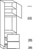 Hoge keukenkast 208 cm hoog, 1 deur, 1 vaste blende, 1 inbouwnis, 1 deur, 1 legplank, 2 korven