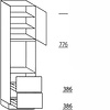 Hoge keukenkast 221 cm hoog, 1 deur, 1 vaste blende, 1 inbouwnis, 1 deur, 2 legplanken, 2 korven
