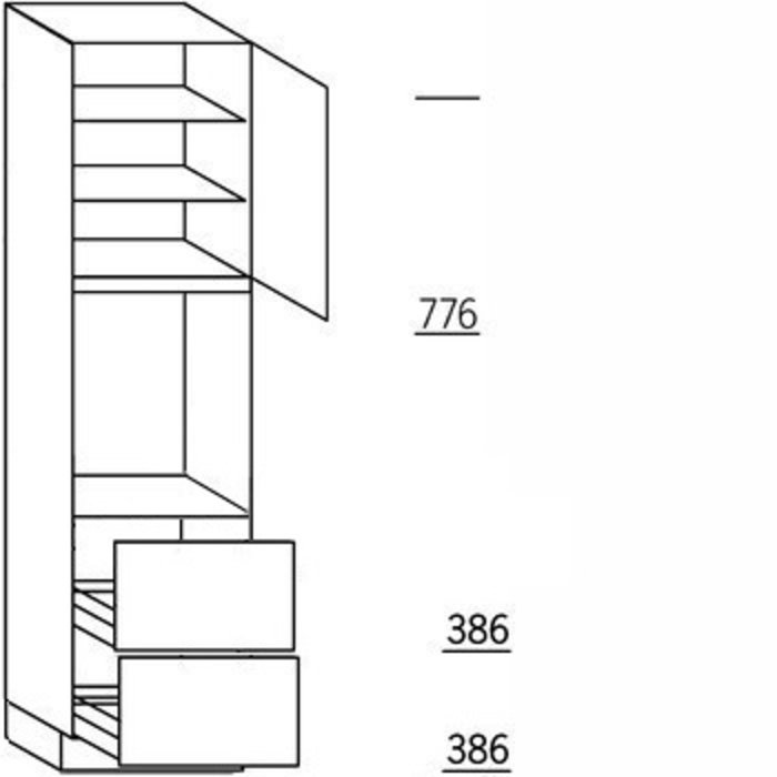 HÄCKER Systemat Hoge keukenkast 221 cm hoog, 1 deur, 1 vaste blende, 1 inbouwnis, 1 deur, 2 legplanken, 2 korven