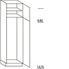 Hoge kast 208 cm hoog, 1 deur, 1 deur met nis 140 cm hoog, 1 legplank