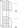 Hoge keukenkast 221 cm hoog, 1 deur, 1 vaste blende, 1 inbouwnis, 1 deur, 4 legplanken