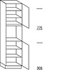 Hoge keukenkast 221 cm hoog, 1 deur, 1 vaste blende, 1 inbouwnis, 1 deur, 4 legplanken