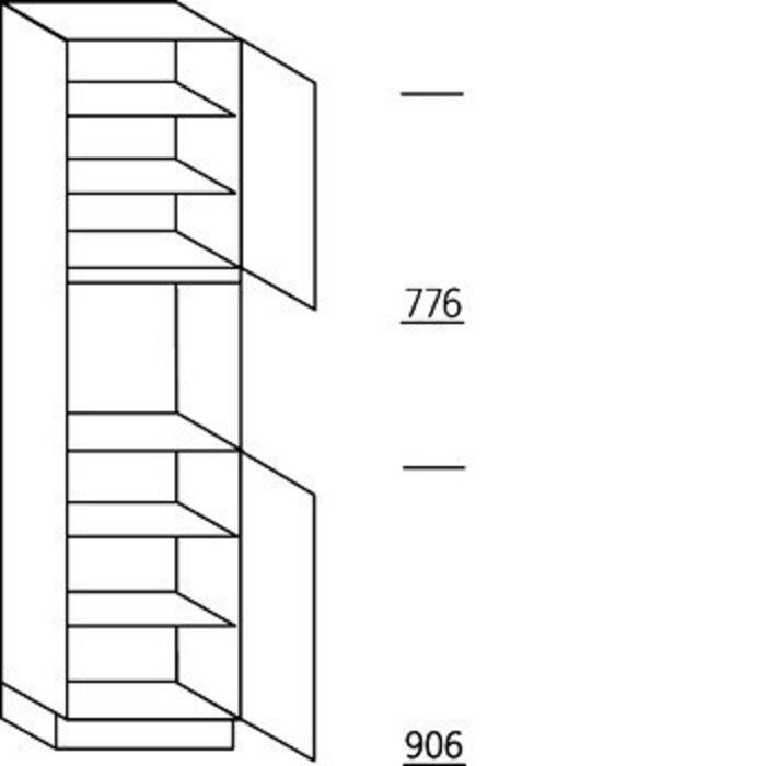 Systemat 'met greep' Hoge keukenkast 221 cm hoog, 1 deur, 1 inbouwnis, 1 deur, 4 legplanken