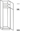 Hoge kast 208 cm hoog, 1 deur, 1 deur met nis, 1 legplank