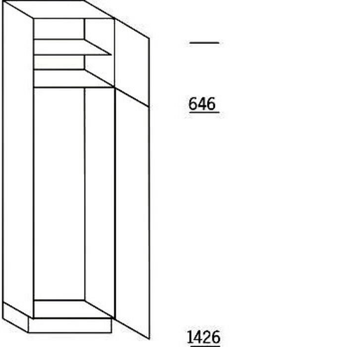 Greeploos Hoge kast 208 cm hoog, 1 deur, 1 deur met nis, 1 legplank