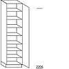 Hoge keukenkast 221 cm hoog, 1 deur, 1 vaste plank, 6 legplanken