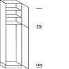 Hoge kast 221 cm hoog, 1 deur, 1 deur met nis, 2 legplanken