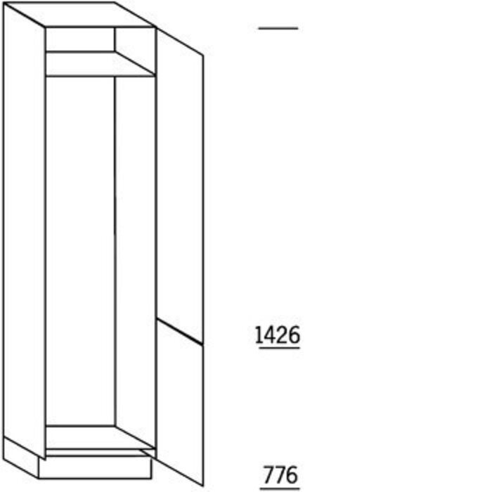Met greep Hoge kast 221 cm hoog, 2 deuren met nis 178 - 194 cm hoog