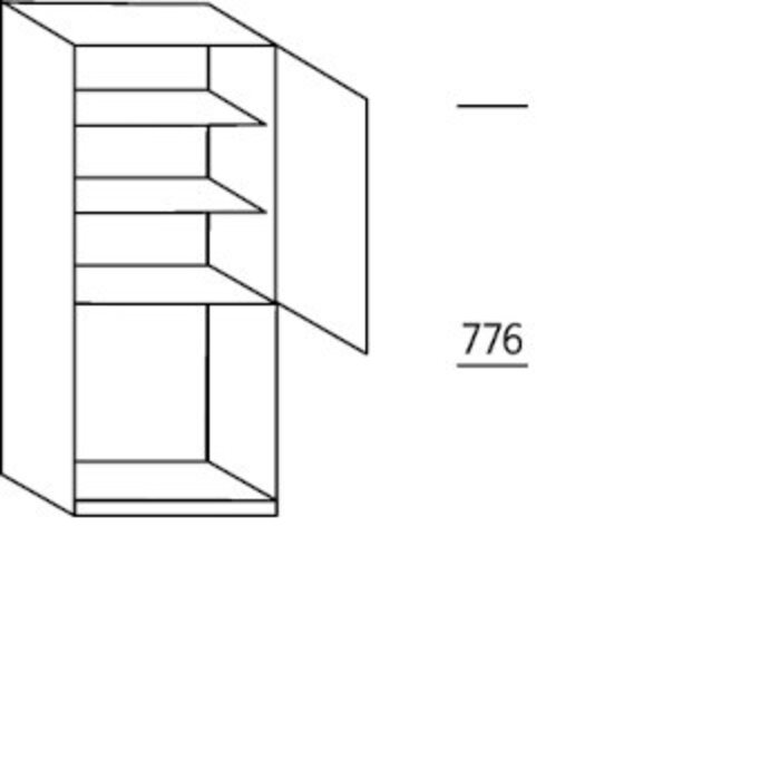 Met greep Opzetkast voor vaatwasser, 1 deur, 1 inbouwnis, 1 vaste blende, 2 legplanken