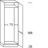 Hoge keukenkast 75 cm breed, 221 cm hoog, 2 deuren met nis 188,5 - 194 cm hoog