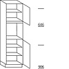 Hoge keukenkast 208 cm hoog, 1 deur, 1 vaste blende, 1 inbouwnis, 1 deur, 4 legplanken