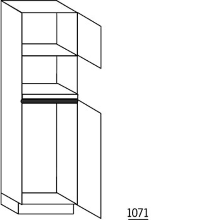 Prog. greeploos Hoge kast 208 cm hoog, 1 maatdeur, 1 inbouwnis, 1 deur met inbouwnis