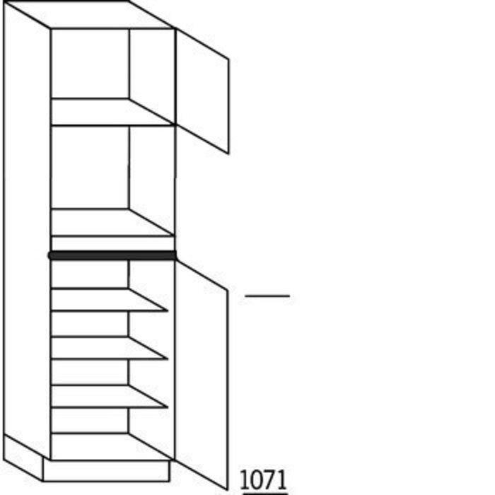 Prog. greeploos Hoge kast 208 cm hoog, 1 maatdeur, 1 inbouwnis, 1 deur, 3 legplanken