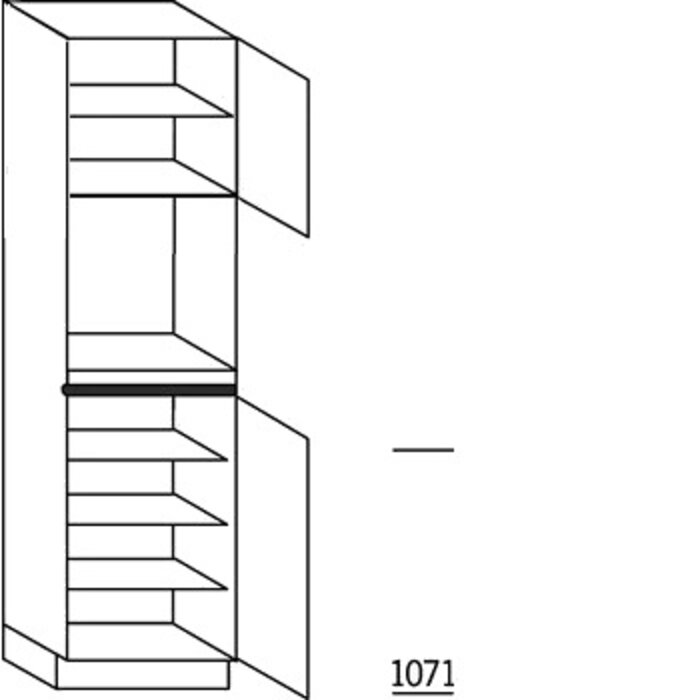 Prog. greeploos Hoge kast 221 cm hoog, 1 maatdeur, 1 inbouwnis, 1 deur, 4 legplanken