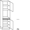 Hoge keukenkast 221 cm hoog, 1 maatdeur, 1 inbouwnis, 1 deur, 3 legplanken