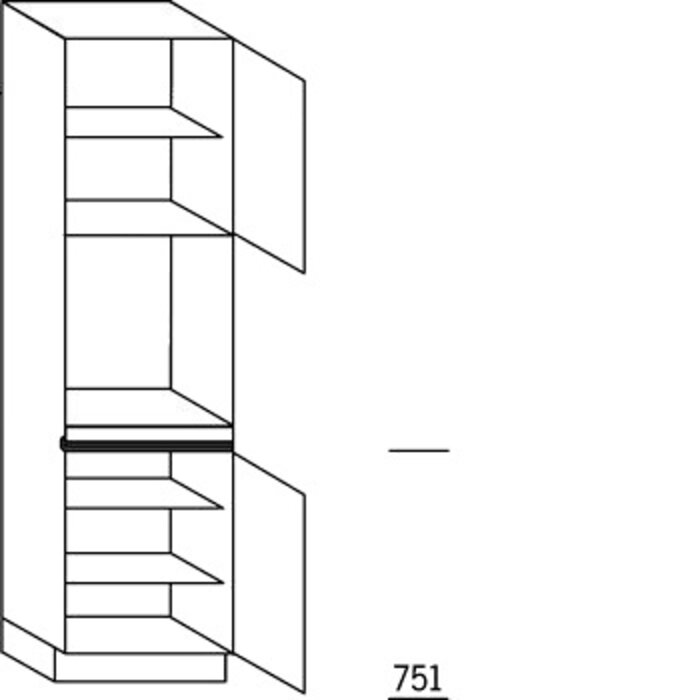 Prog. greeploos Hoge kast 221 cm hoog, 1 maatdeur, 1 inbouwnis, 1 deur, 3 legplanken